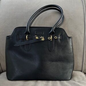 Miu Miu Black Leather Nappa Adventure Bag • Leather Satchel with Gold Accents